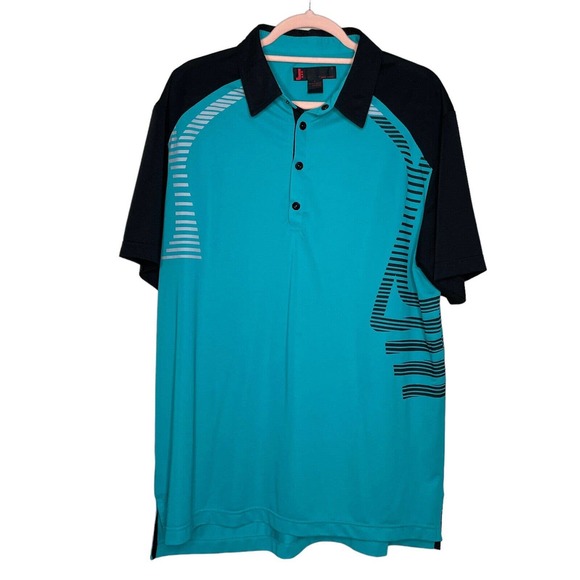 J by Jamie Sadock Large Mens Blue Black Short Sleeve Collared Polo Shirt - Picture 1 of 7